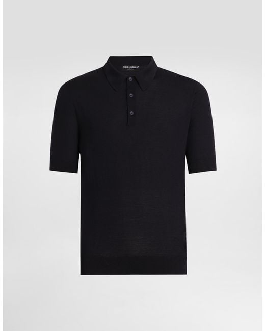 Dolce & Gabbana Black Fine-Gauge Wool Polo Shirt for men