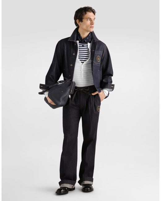 Dolce & Gabbana Blue Denim Joggers With Patch for men