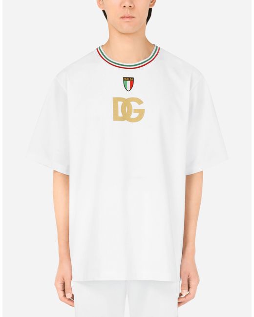 Dolce & Gabbana T-Shirt Funktionsjersey mit DG-Print und Patch in White für Herren