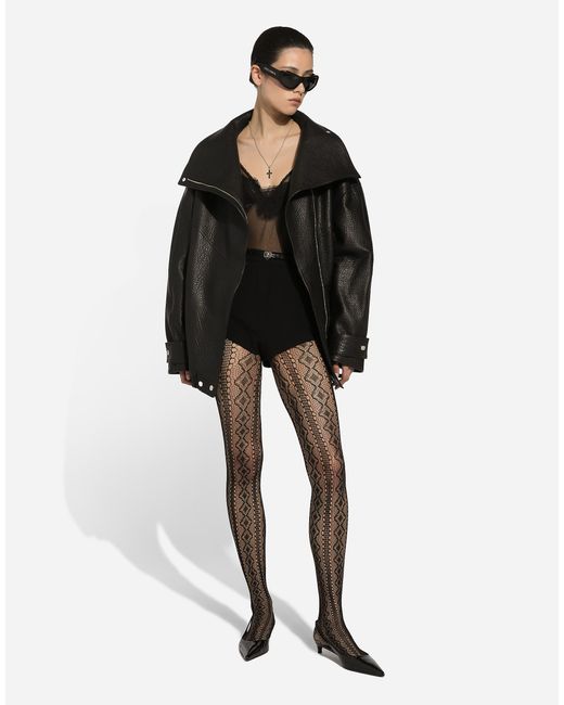 Dolce & Gabbana Black Oversized Textured-Leather Biker Jacket
