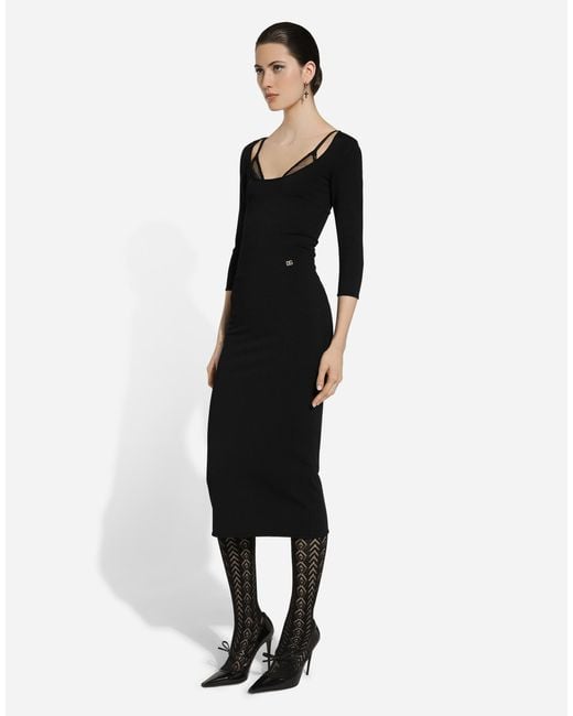 Dolce & Gabbana Black Logo-Embellished Knit Midi Dress