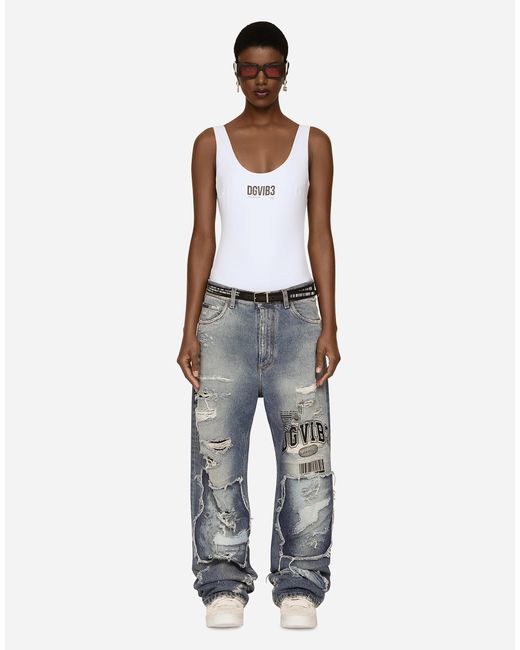 Dolce & Gabbana White Wide-Leg Denim Jeans With Ripped Details And Abrasions