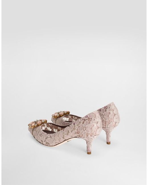 Dolce & Gabbana Pink Lace Pumps With Brooch Detailing