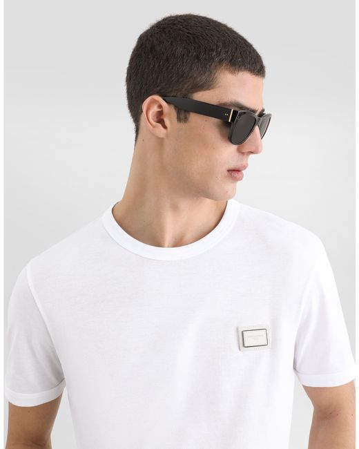 Dolce & Gabbana White Cotton T-Shirt With Logo Plate for men