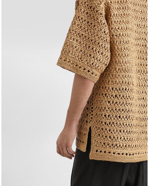 Dolce & Gabbana Natural Short-Sleeved Viscose Crochet Polo-Shirt for men