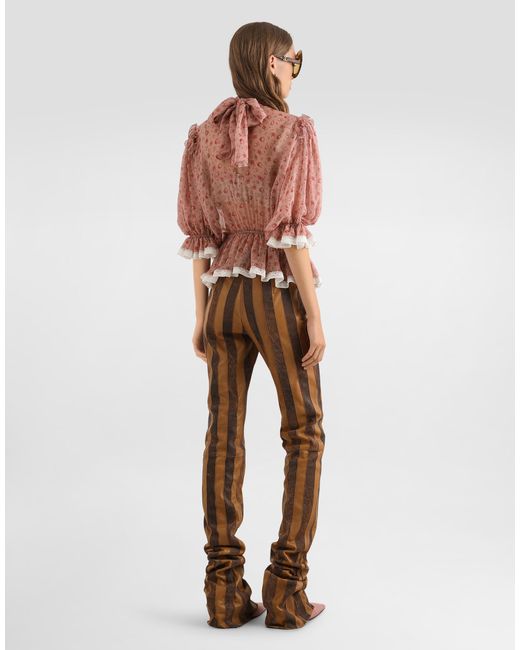 Dolce & Gabbana Natural Nappa Leather Trousers With Striped Print