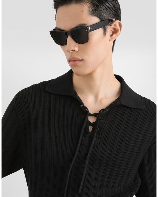 Dolce & Gabbana Black Cotton Serafino Polo Shirt for men