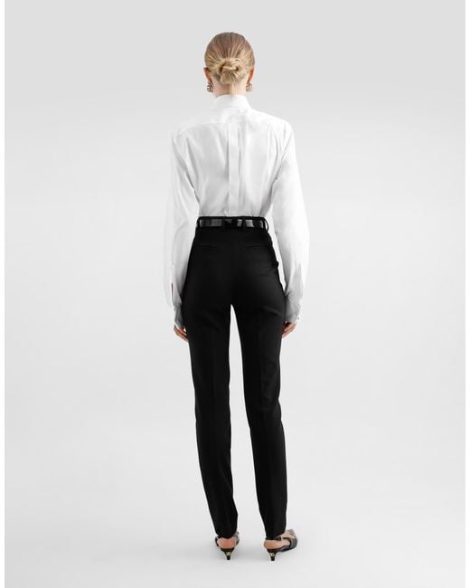 Dolce & Gabbana White Cotton Tuxedo Shirt With Rhinestone-Embroidered Shirt Front
