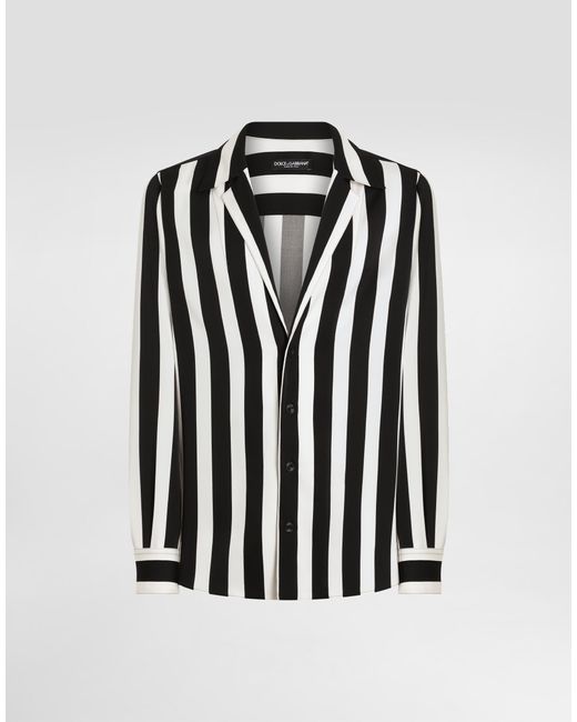 Camisa De Manga Larga Con Cuello De Pico De Charmeuse De Seda Dolce & Gabbana de hombre de color Black