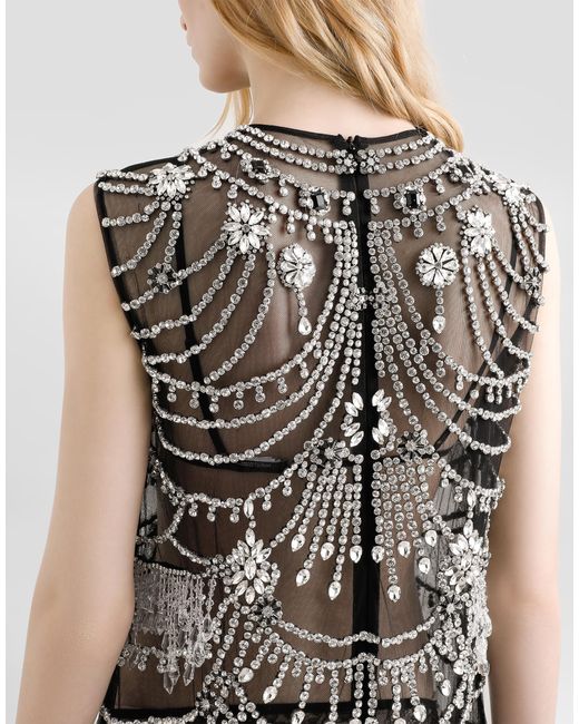 Dolce & Gabbana Multicolor Short Tulle Dress With Chandelier Embroidery