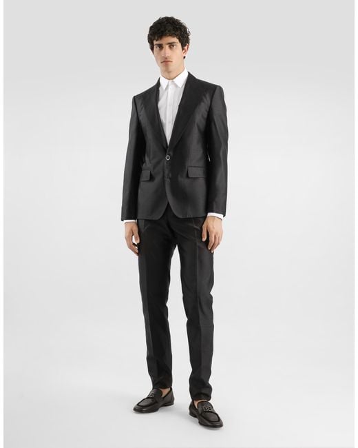 メンズ Dolce & Gabbana ダブルブレスト ミカドシャンタンシルク スーツ Black