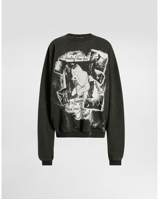 Dolce & Gabbana Black Cotton Crew Neck Sweatshirt With Print