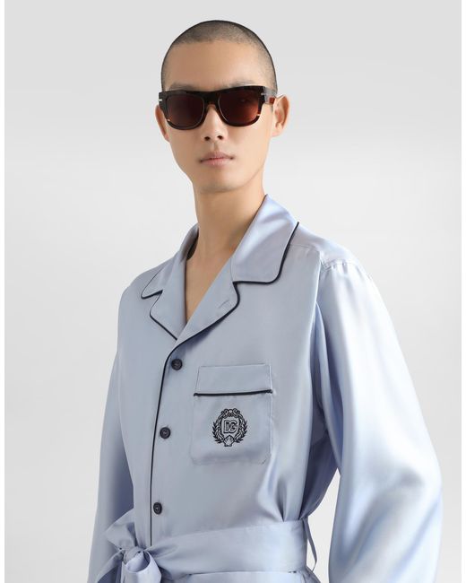 Dolce & Gabbana Blue Silk Twill Robe for men