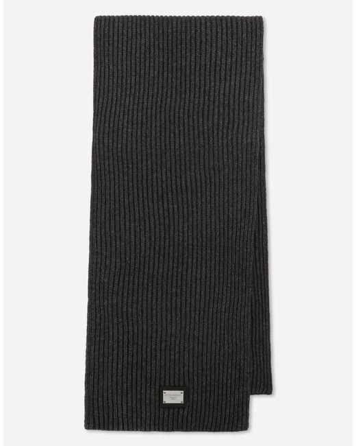 Dolce & Gabbana Black Logo-Patch Wool Scarf for men