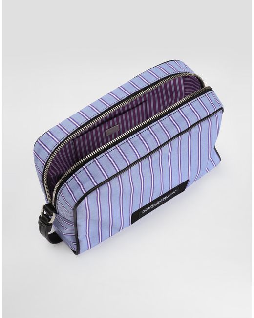 Dolce & Gabbana Blue Calfskin And Striped Poplin Handbag for men