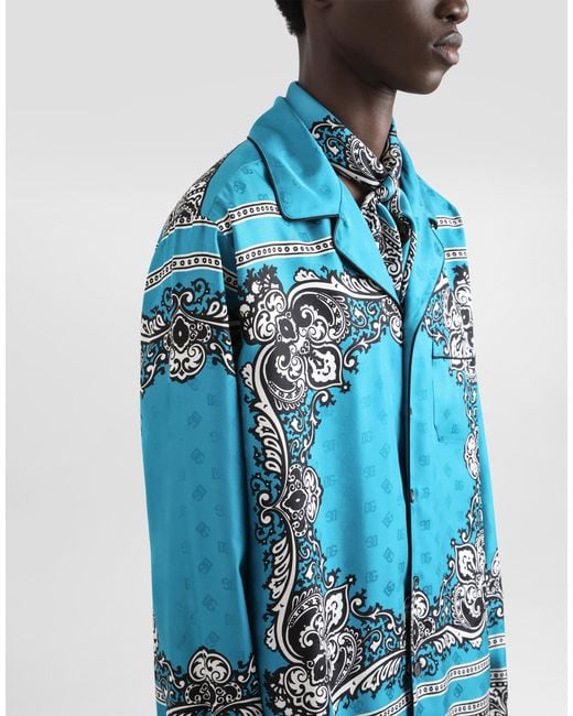 Dolce & Gabbana Seidenhemd Mit Bandana-Print in Blue für Herren