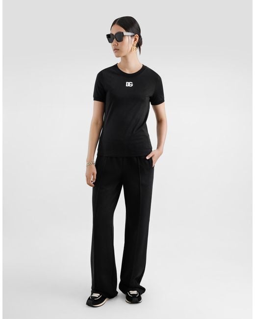 Dolce & Gabbana Black Jersey T-Shirt With Dg Logo Embroidery