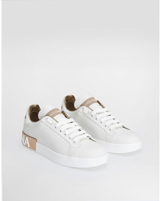 Dolce & Gabbana ポルトフィーノ スニーカー ナッパカーフスキン ラメディテール Natural