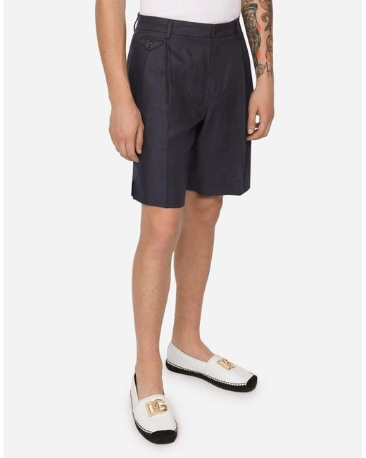 Dolce & Gabbana Blue Linen Shorts for men