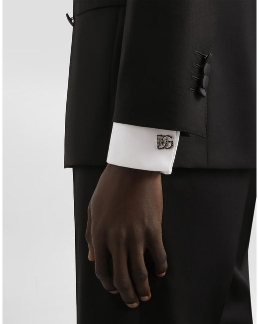 Dolce & Gabbana White Dg Logo Cufflinks With Rhinestones for men