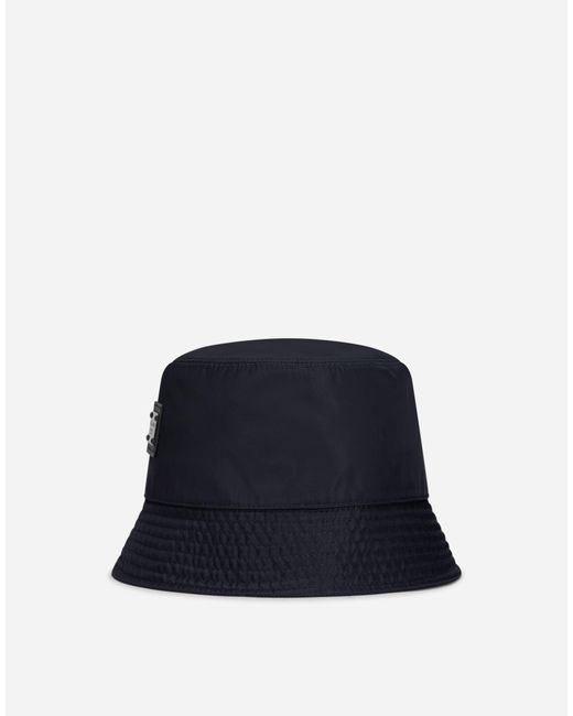 Dolce & Gabbana Nylon Bucket Hat With Branded Plate in Blue für Herren