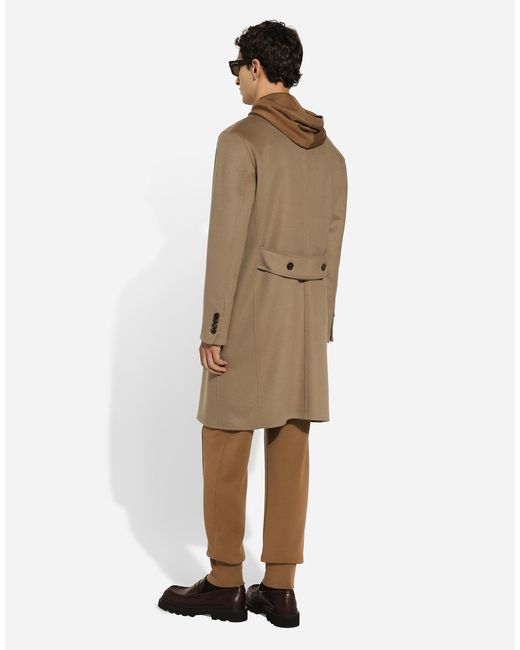 メンズ Dolce & Gabbana Wool And Silk Hoodie With Dg Patch Brown