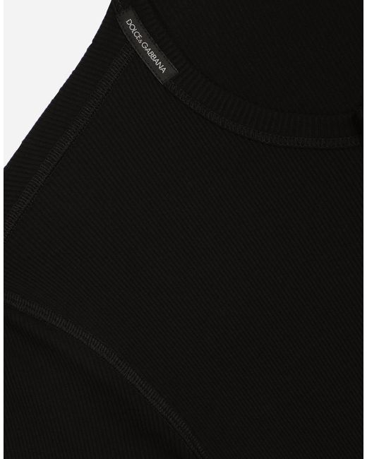 Dolce & Gabbana Black Fine-Rib Cotton Granddad-Neck T-Shirt for men