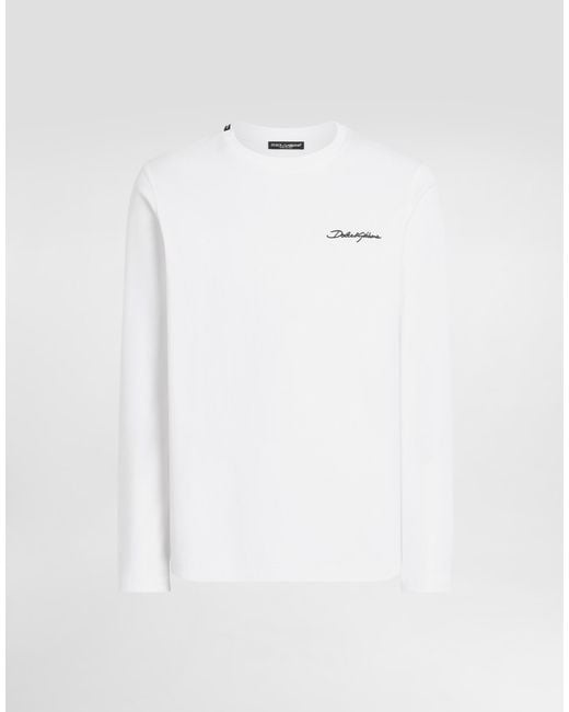 Dolce & Gabbana White Cotton T-Shirt With Embroidery for men