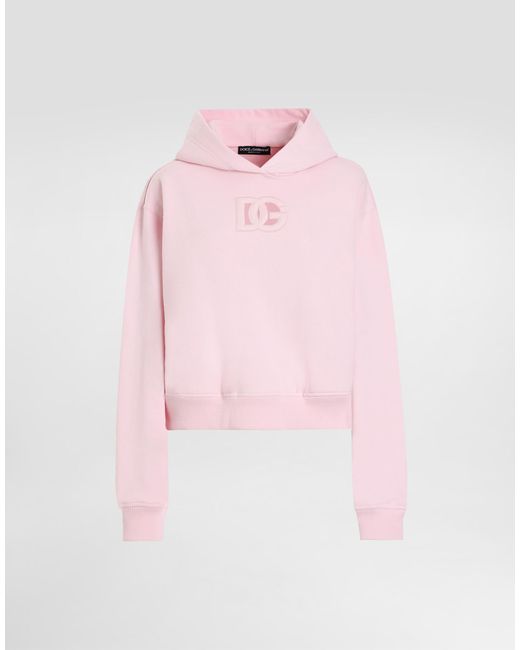 Dolce & Gabbana Pink Jersey Hoodie With Raised Dg Embroidery
