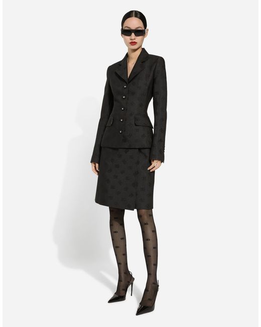 Dolce & Gabbana Black Midirock Aus Matelassé-Jacquard Dg-Logo