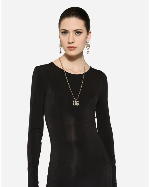 Dolce & Gabbana White Necklace With Rhinestone-Detailed Dg Logo