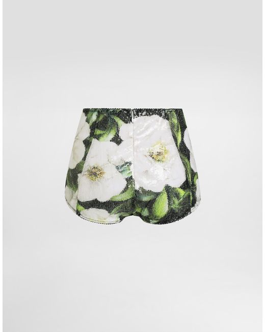 Dolce & Gabbana Metallic Panty Aus Paillettenbesetztem Cady Gardenien-Print