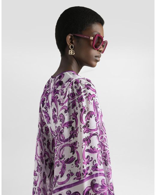 Dolce & Gabbana Purple Majolica-Print Chiffon Dress