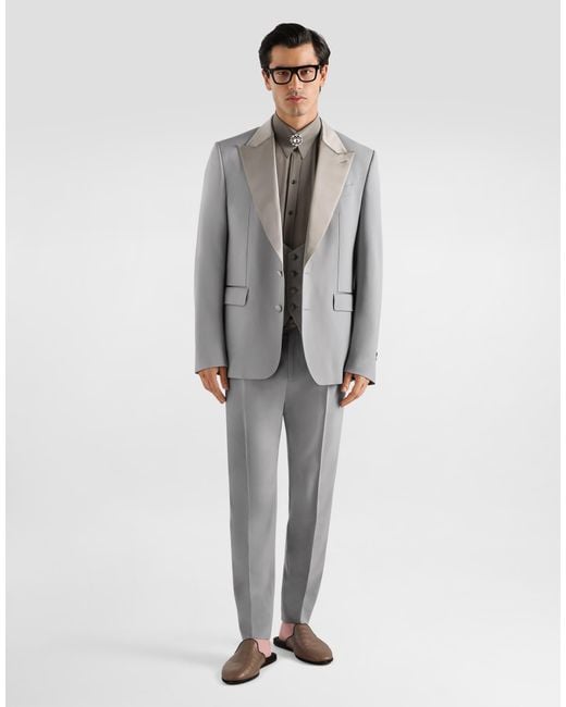 Dolce & Gabbana Gray Sicilia Light Single-Breasted Micro-Rib Tuxedo Jacket for men