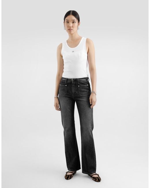 Dolce & Gabbana White Fine-Rib Jersey Tank Top With Dg Logo Pin