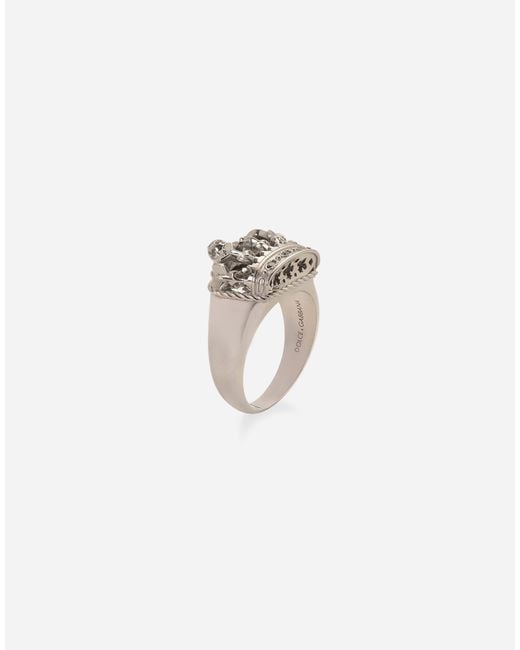 Dolce & Gabbana Ring Crown Mit Krone Aus Weissgold Und Schwarzen Diamanten in White für Herren