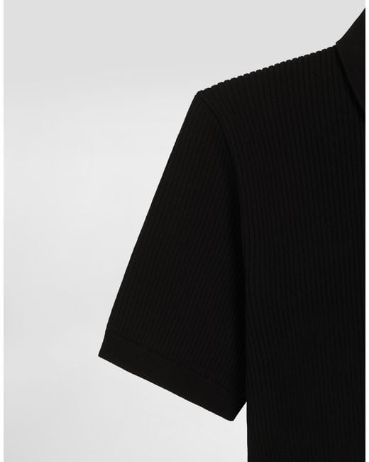 Dolce & Gabbana Black Micro-Rib Cotton Polo Shirt for men