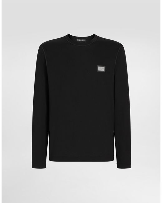 Dolce & Gabbana Black Long-Sleeved T-Shirt With Logo Tag for men