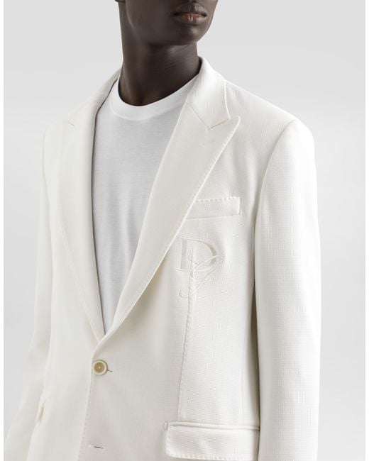 Dolce & Gabbana White Single-Breasted Stretch Jersey Jacket With Logo Embroidery for men