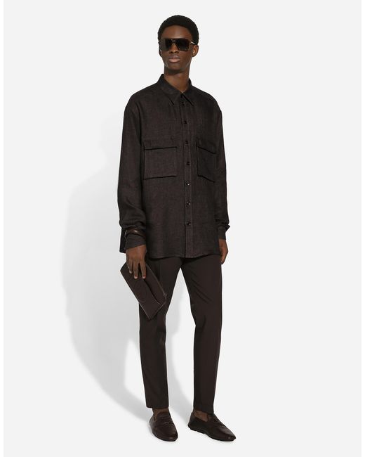 メンズ Dolce & Gabbana テクスチャード リネン アロハシャツ Black