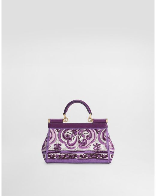 Dolce & Gabbana Purple Small Sicily Handbag With Majolica Embroidery