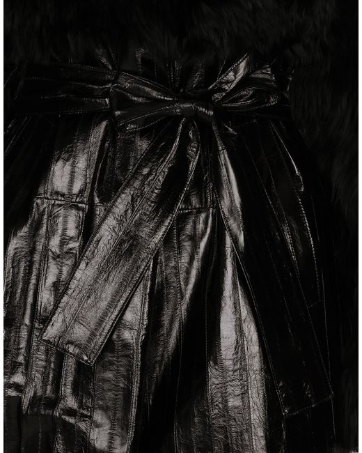 Dolce & Gabbana Black Alpaca-Eel Skin Belted Coat