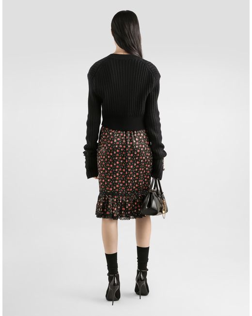 Dolce & Gabbana Black Wool Cardigan With Offset Rib