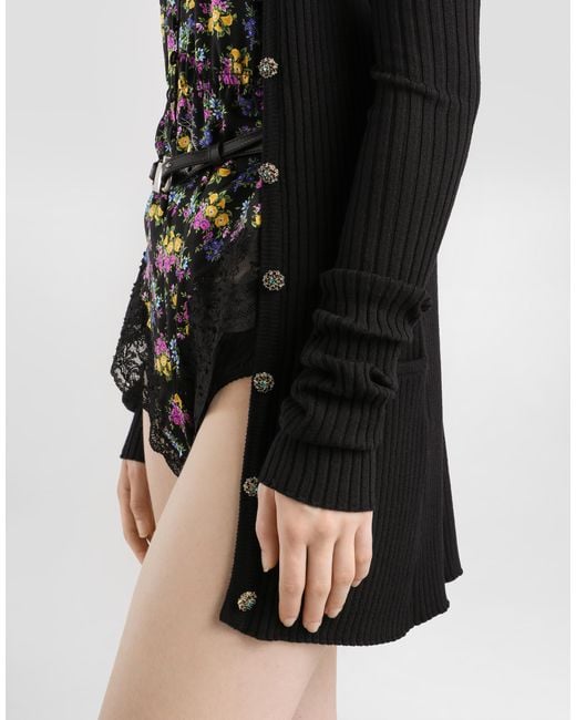 Dolce & Gabbana Black Virgin Wool Ribbed Cardigan