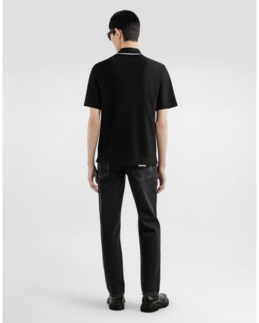 Dolce & Gabbana Black Cotton Piqué Polo Shirt for men