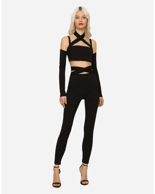 Dolce & Gabbana Black Viscose Pants With Strap Detail