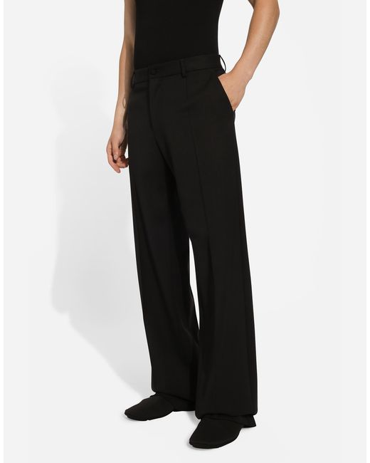 メンズ Dolce & Gabbana ストレートレッグパンツ ストレッチウール Black