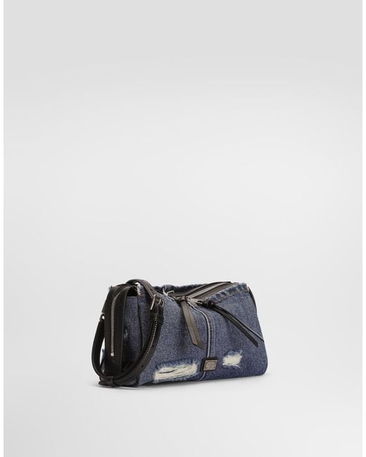 Dolce & Gabbana Blue Vittoria Denim Patchwork Shoulder Bag for men