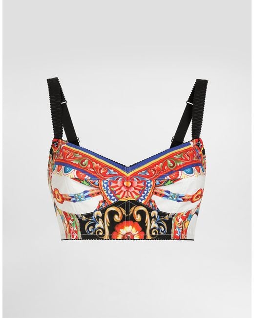 Dolce & Gabbana White Carretto-Print Poplin Top