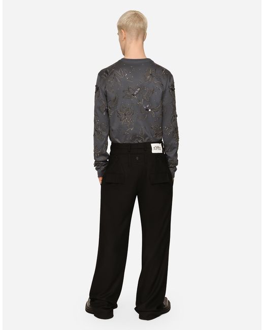 メンズ Dolce & Gabbana Tシャツ コットンインターロック エンブロイダリー Gray